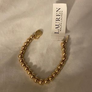 Lauren Ralph Lauren Gold Tone Logo Beaded Bracelet